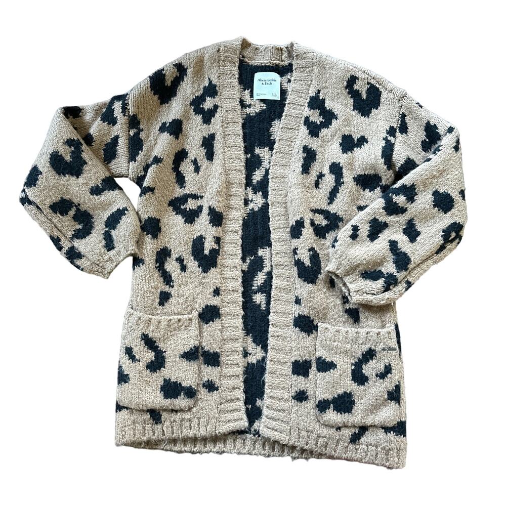 Abercrombie Women's Small Chunky Sweater Cardigan‎ Animal Print Soft Wool Cozy